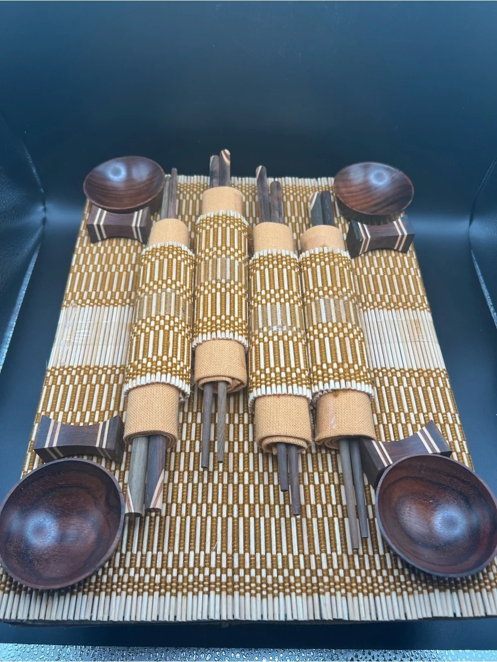 Bamboo Sushi Making Kit 2 Sushi Rolling Mats, 4 Chopsticks, 4 Soy Sauce Cups